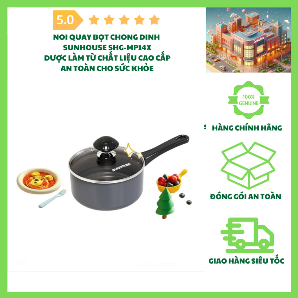 Nồi Quấy Bột Chống Dính Sunhouse SHG-MP14X, Chất Liệu Hợp Kim Nhôm Chống Dính, Nắp Kính Cường Lực
