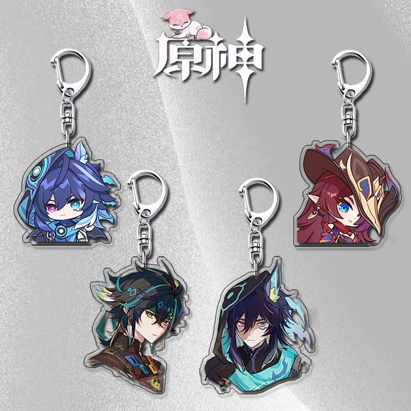 Genshin Impact Chasca Ororon Acrylic Pendant Anime Key Chain Acrylic Keychains Metal Holder Key Ring