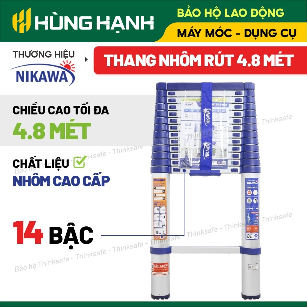 Thang nhôm NIKAWA rút đơn - đôi NK-48/ NK-44AI-Pri cao tối đa 4.8m chất liệu nhôm cao cấp, bảo hành 