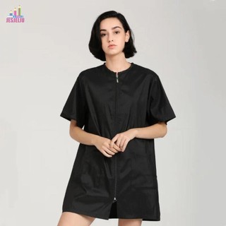 JESJELIU Thợ Cắt Tóc Quần Áo Làm Việc, Đồng Phục Salon Polyester Ngắn / Dài Tay, Đa Năng Dễ Dàng Dây Kéo Tóc Chống Dính Thoáng Khí Áo choàng Tạo Kiểu Tóc