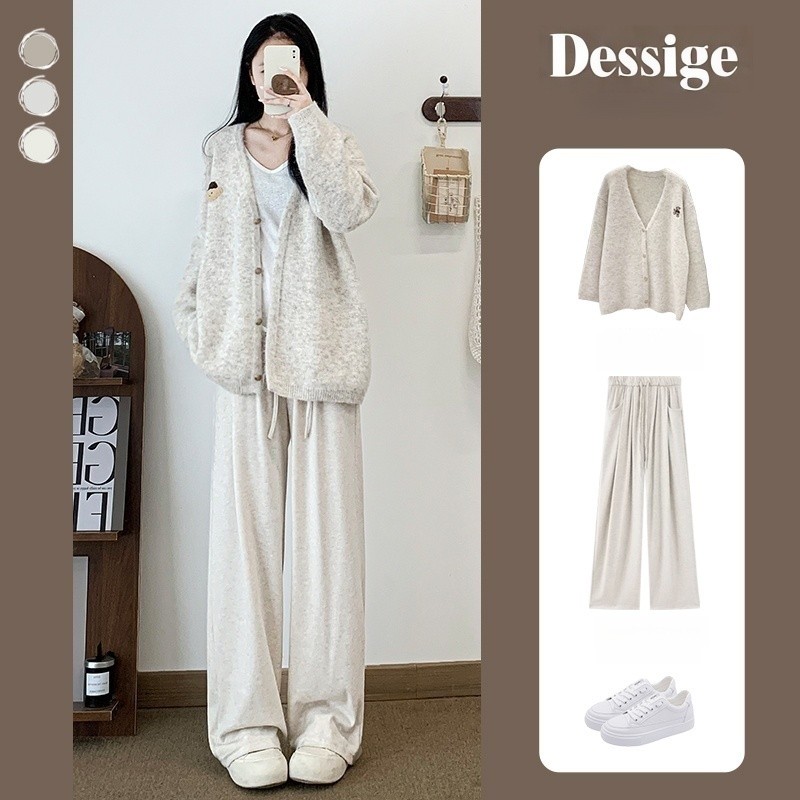 Dessige Áo cardigan len cổ v Áo len dệt kim cổ chữ V phong cách Hàn Quốc mùa thu đông mới thời trang