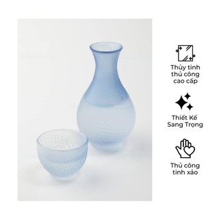 Bộ 6 ly chén uống sake thủy tinh xanh thiên thanh thương hiệu Aderia Nhật Bản 55ml
