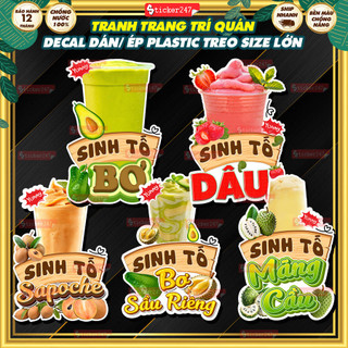 Decal Sinh Tố Bơ, Dâu, Sapoche, Mãng Cầu Chống Nước 🌈𝑭𝒓𝒆𝒆𝒔𝒉𝒊𝒑 Decal Dán/ Ép Plastic Treo Kẹp Trang Trí Decor Xe Sinh Tố