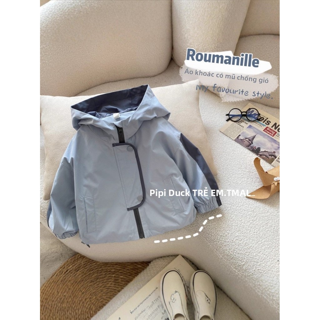 Áo khoác gió cho bé trai, áo khoác mỏng mùa xuân mới có mũ, áo khoác gió thời trang thể thao