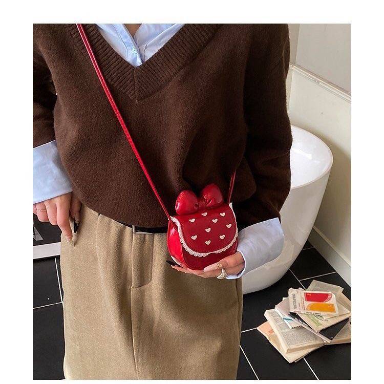 Girl's Love Heart Bow Tie Princess Style Small Bag Cute Exquisite Baby Mini Accessories New Year Lit