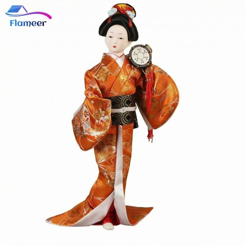 SiaBiced Geisha Doll Hand-Crafted Geisha Bức tượng Kimono truyền thống Nhật Bản-Clad