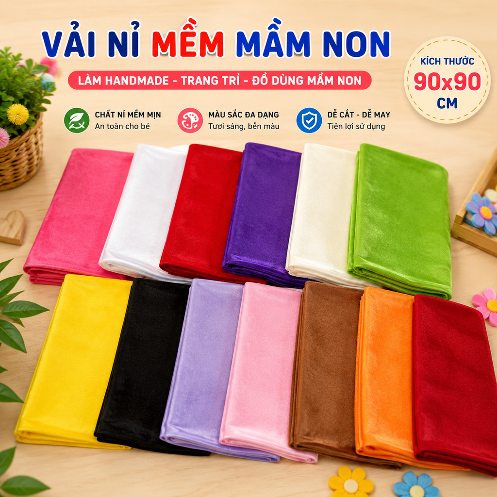 [SỈ] Vải nỉ mềm mầm non 90x90cm, vải dại nỉ làm handmade, trang trí, đồ dùng mầm non