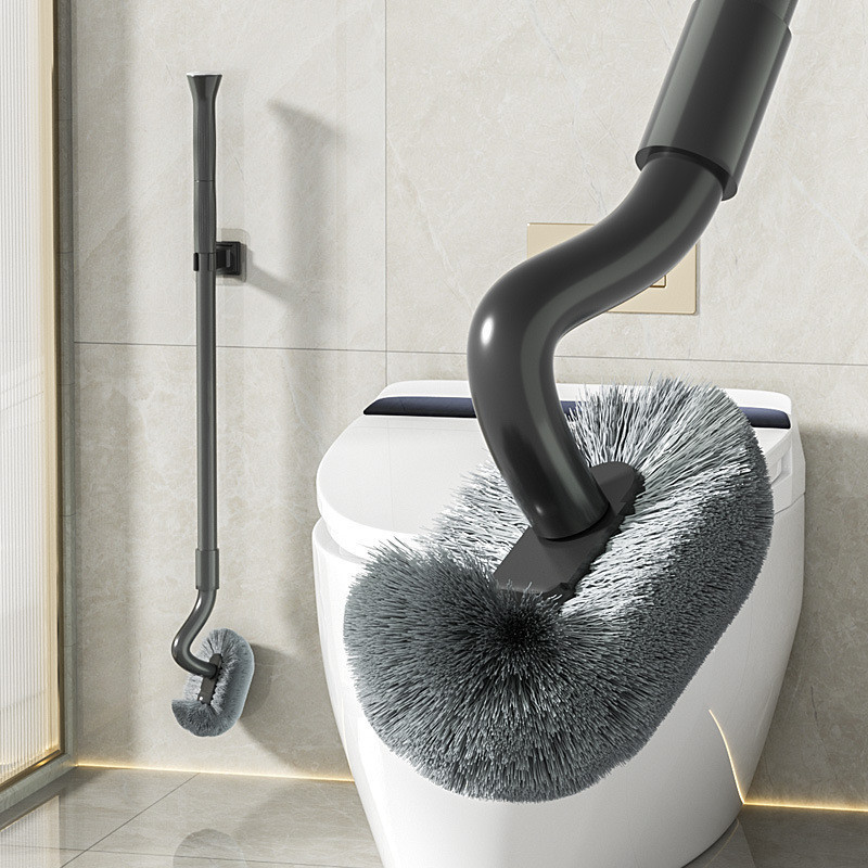 Hot Sale#Steel Handle Toilet Brush Retractable Long Handle Toilet Brush TPR Plastic S Elbow Cleaning