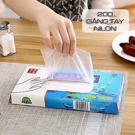 Hộp 200c Găng tay xốp Găng tay nilon Bao tay nilon dùng 1 lần tiện lợi