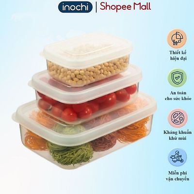 Bộ 3 hộp thực phẩm chữ nhật 750-1500-2500 inochi sử dụng an toàn trong lò vi sóng