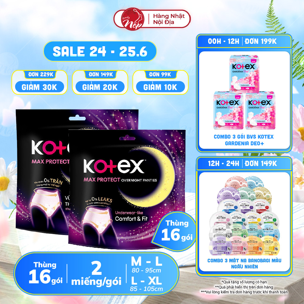 Thùng 16 gói BVS Kotex Ban Đêm Dạng Quần cỡ M/L 2 miếng - 5 miếng - Nepbeauty