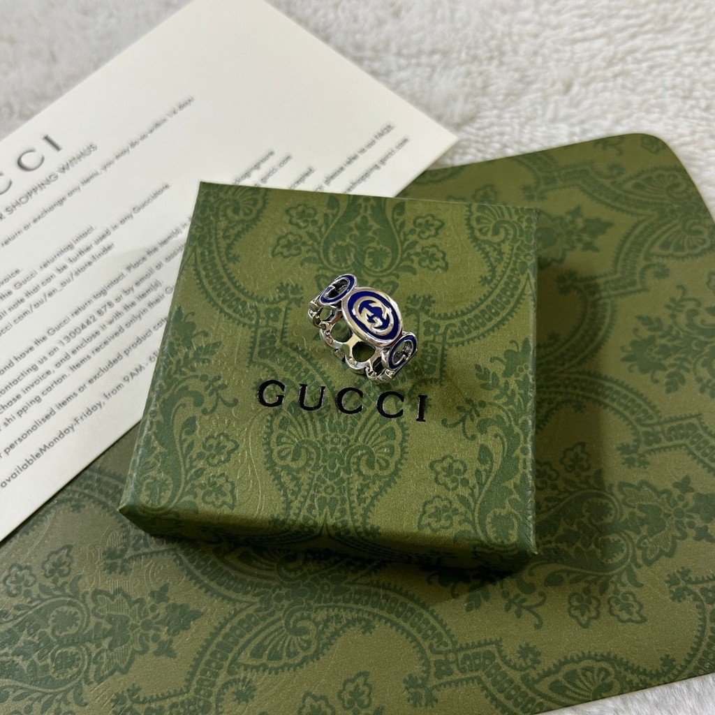 GWZG GG Ancient Home  925Sterling Silver Ring Interlocking enamel rings Unique vintage ring