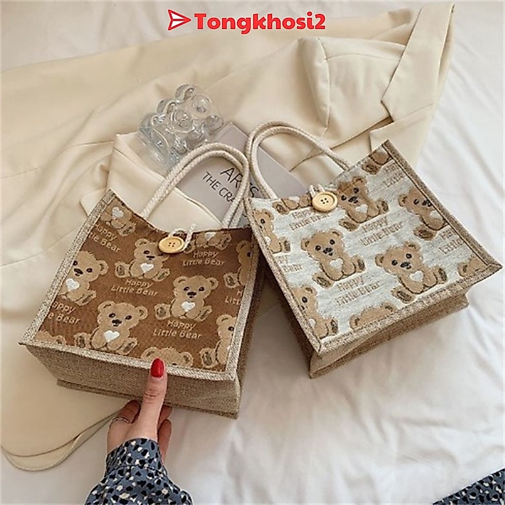 PVN61952 Túi xách nữ túi tote cói mini hình gấu dễ thương đi chơi đi biển cá…