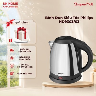 Bình Đun Siêu Tốc Philips HD9303/03 1.2L - Inox Cao Cấp, Đun Nhanh, Tự Ngắt An Toàn - BH 24 Tháng