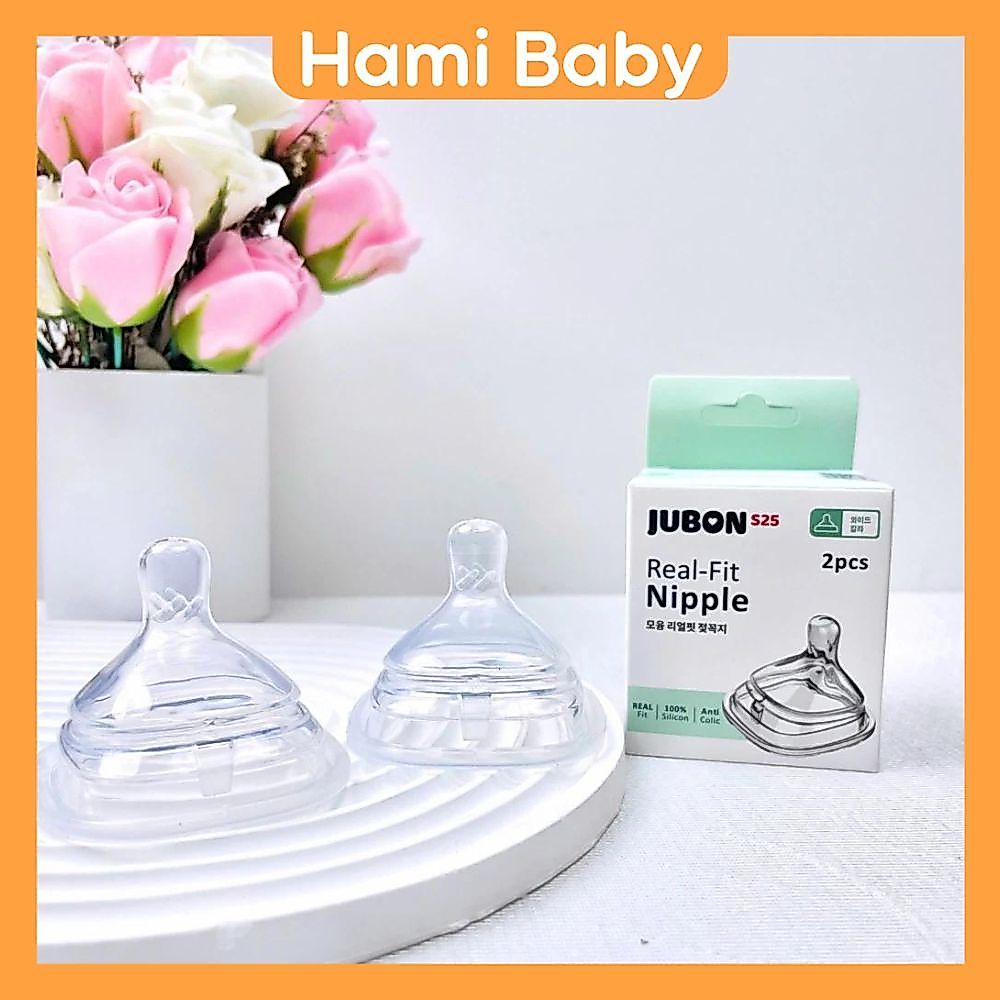 Núm Ti Bình Sữa Cổ Vuông Jubon chất liệu silicon mềm mại, phù hợp với nhiều bình sữa trên thị trường