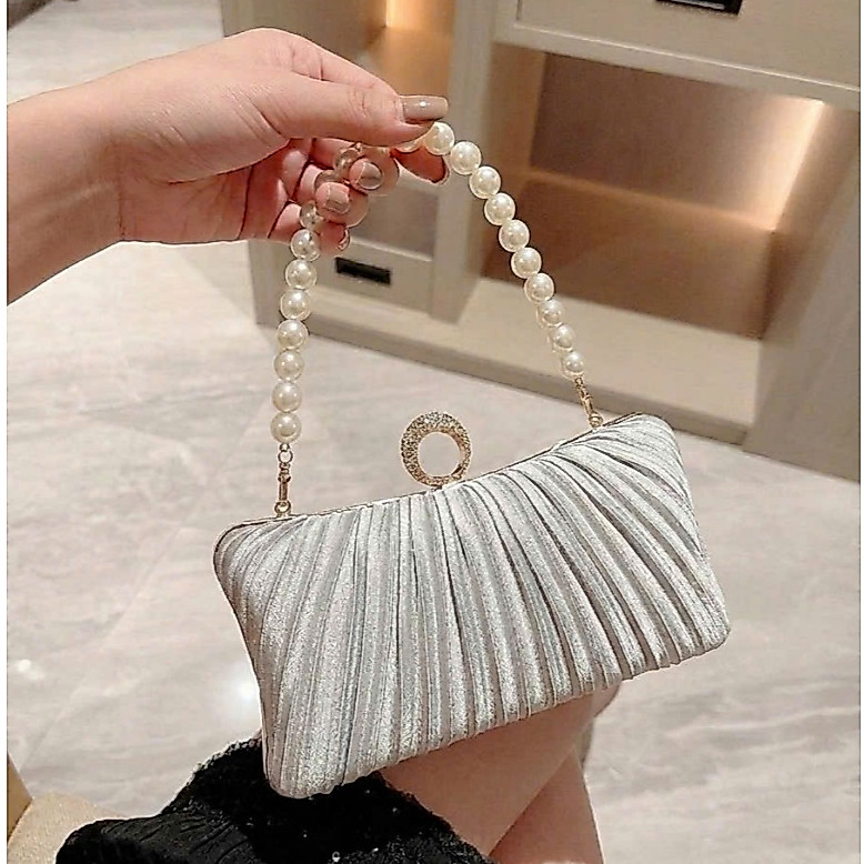 Clutch Ví nữ cầm tay dự tiệc vải lụa nhún kèm dây trai cao cấp BAG U Store CVO26