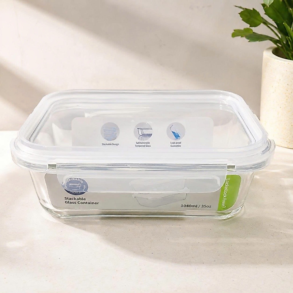 Combo 2 Hộp Thủy Tinh Chịu Nhiệt Chữ Nhật LocknLock 1040ml/ 640ml/ 370ml