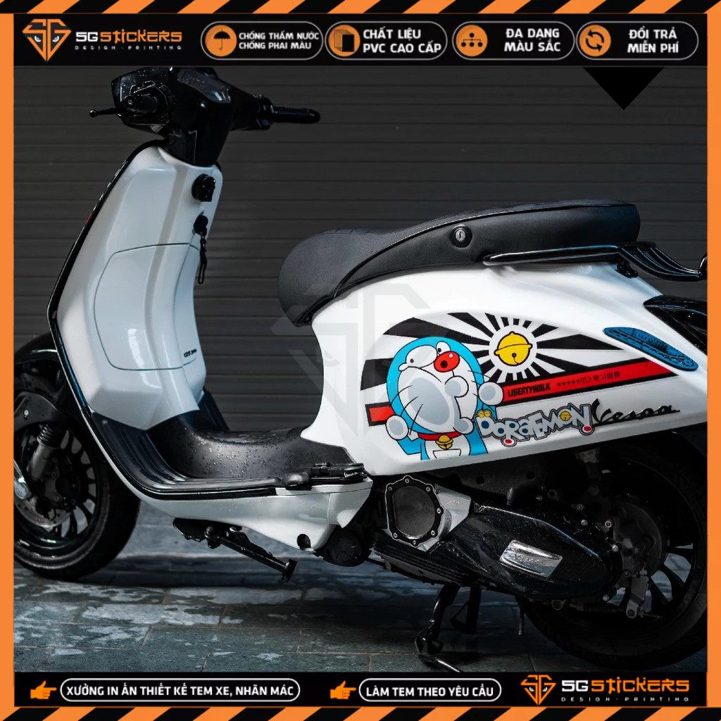 Tem Vespa Sprint / Primavera Mẫu Liberty Walk Doraemon Team Decal Hình Dán Xe Máy Vespa Chống Nước