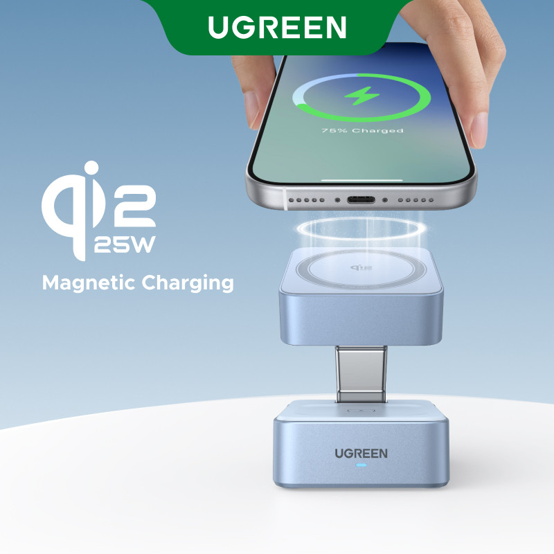 【Qi2 25w】Đế sạc không dây UGREEN 25W Magflow 2 trong 1, đế sạc từ tính cho iPhone 16/15/14/13Pro Max