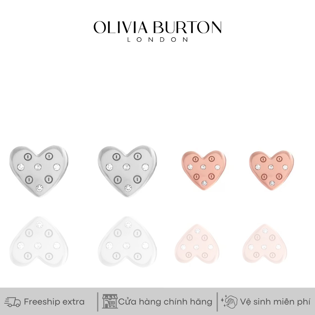 Khuyên tai OLIVIA BURTON chính hãng Bejewelled Classics Screw Heart Bạc, Vàng Hồng