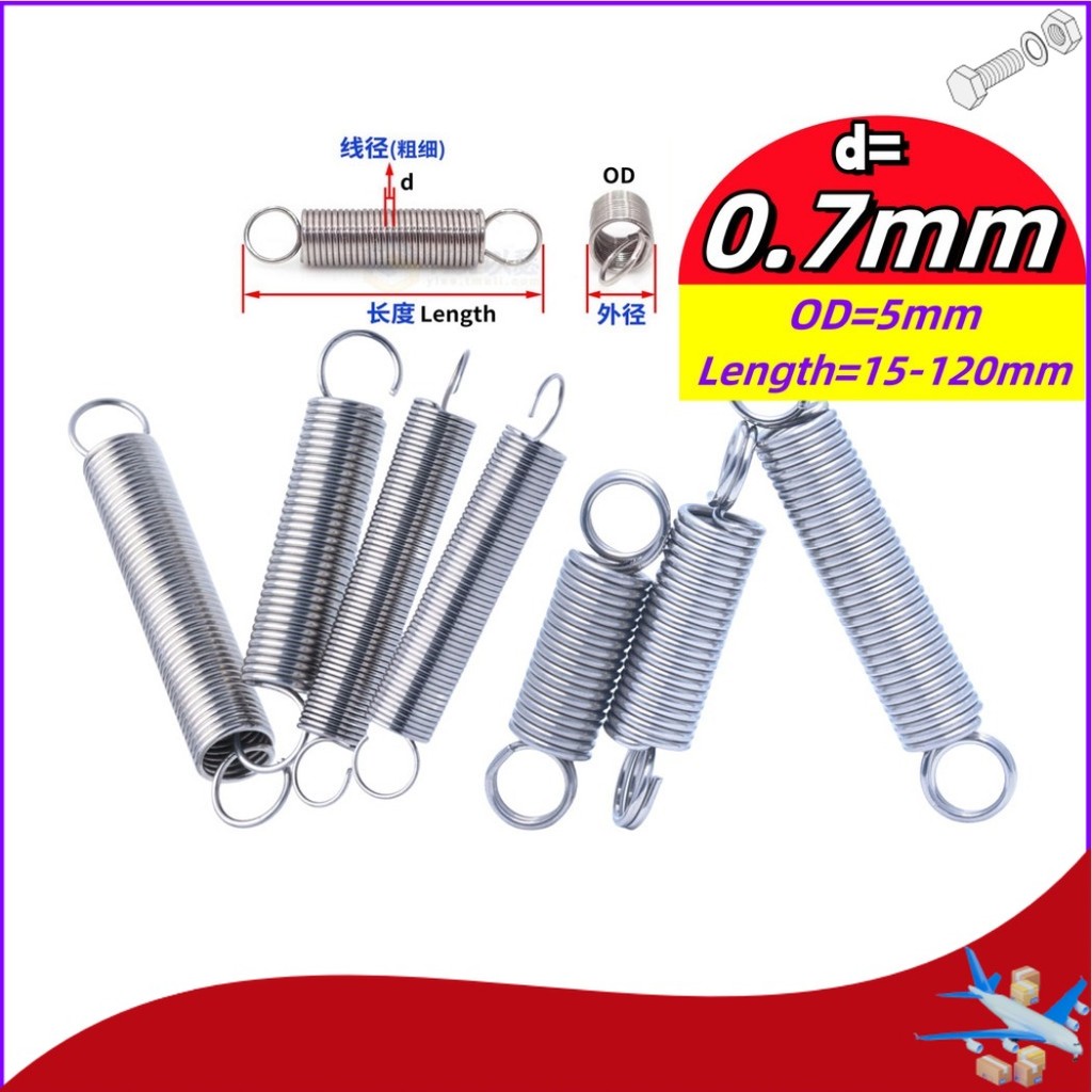 Lò xo căng thẳng inox 304 d = 0,7mm, OD5mm, L = 15 ~ 120mm lò xo căng thẳng có móc, áp dụng cho cửa 