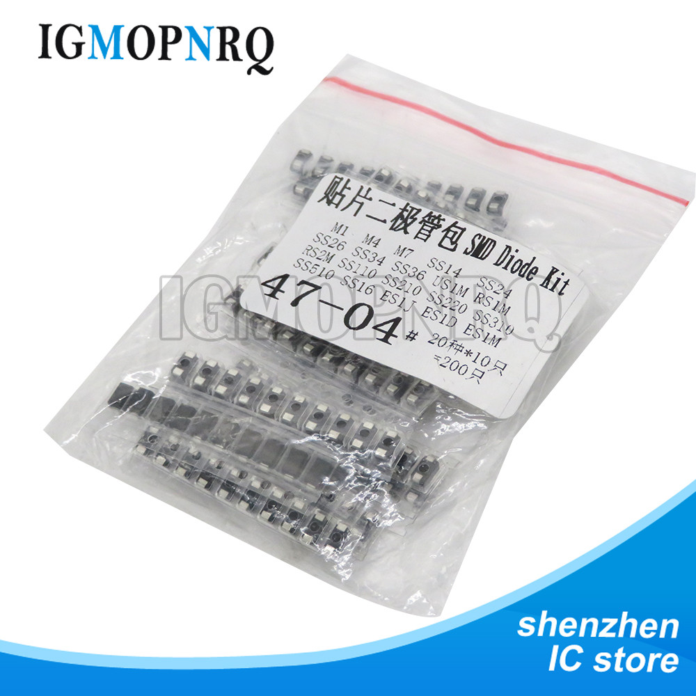 20value * 10 CÁI = 200 CÁI SMD diode Các loại Kit chứa SS110 SS220 SS210 SS310 SS510 SS16 SS26 SS34 