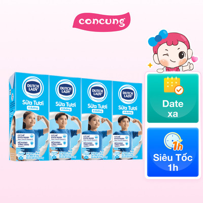 Sữa tươi tiệt trùng ít đường Dutch Lady 180ml (Lốc 4 hộp)- Con Cưng