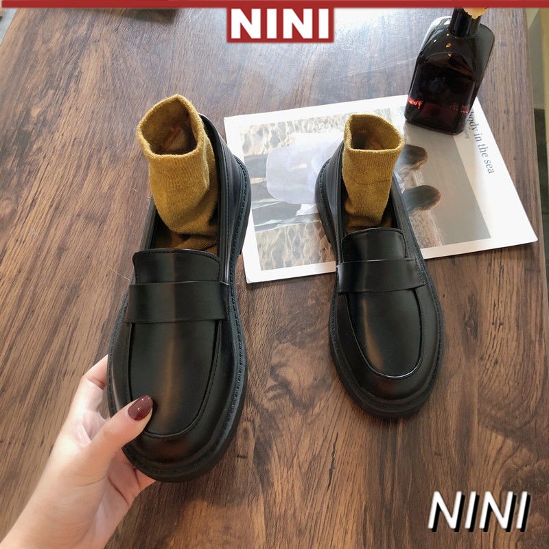 OP6 35-43 Giày nữ cỡ lớn Giày da Giày đơn Anh 41 Giày lười đen Hàn Quốc 42 [NINI]