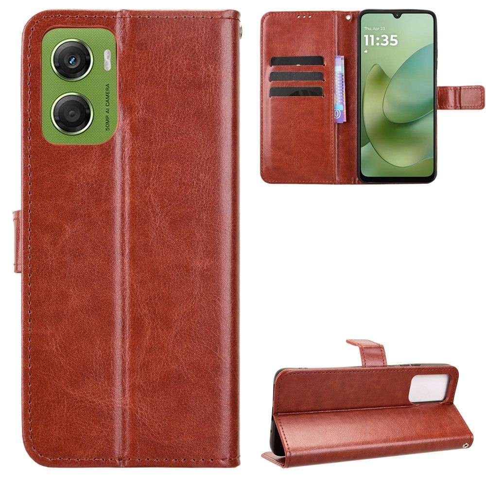 Sang Trọng Crazy Horse Da PU Cho Motorola Moto G06 Power / G06 Flip Cover Dây Đựng Thẻ Ví