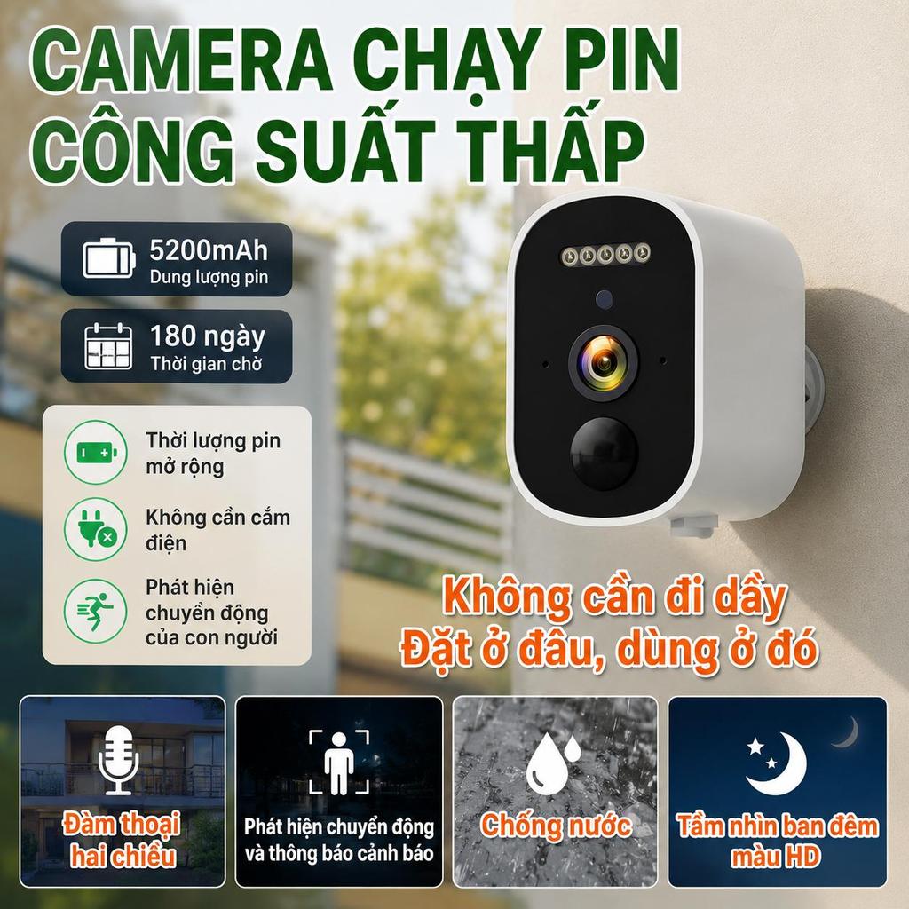 Camera WiFi Camera Pin Camera Không Dây Camera Giám Sát Camera HD Bảo Hành 3 Năm
