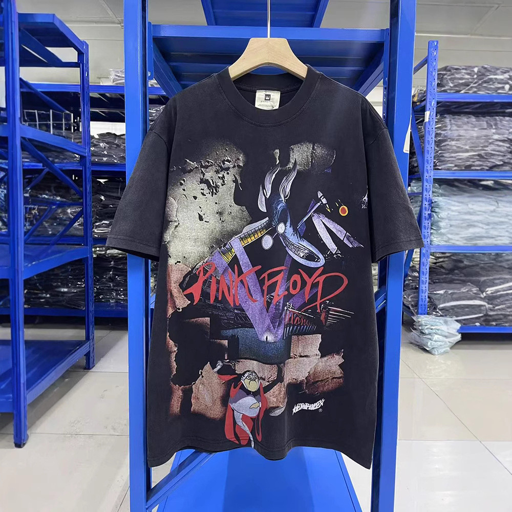 VH3Q Pink Floyd Pink Floyd Short shirt All-over printed distressed short-sleeve shirt T T-shirt Men 