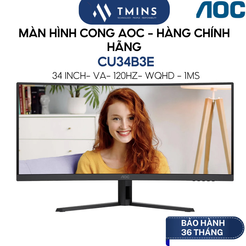 Màn Hình AOC CU34B3E (34 inch/ WQHD/ VA/ 120Hz/ HDR10/ Cong) - Hàng chính hãng