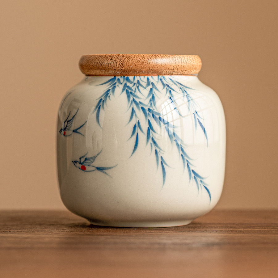 Hũ đựng trà bằng gỗ tần bì Nuan Ying New Willow, hũ kín, hũ gốm sứ, hũ đựng đồ mini cao cấp