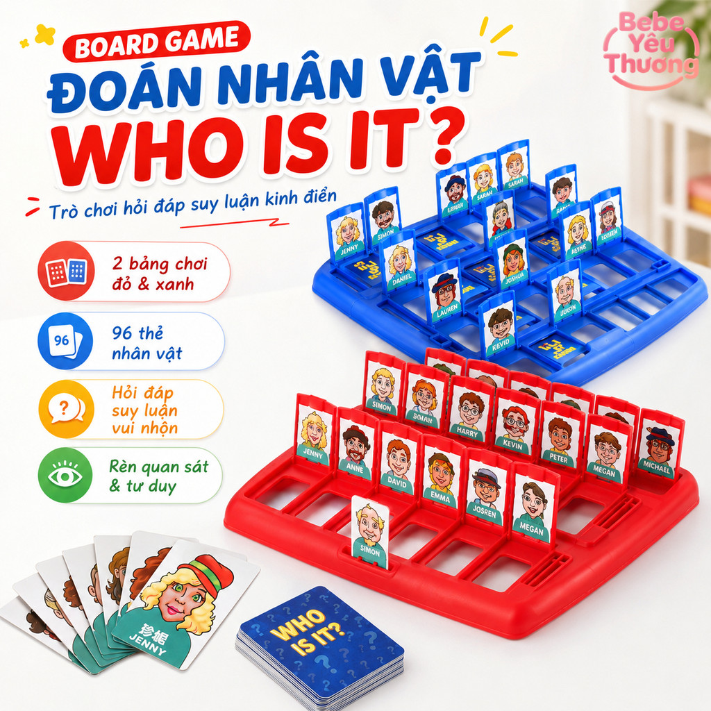 Bộ Đồ Chơi Board Game WHO IS IT Đối Kháng 2 Người Tư Duy Cho Ba Mẹ Và Bé Giáo Dục Sớm Quà Tặng