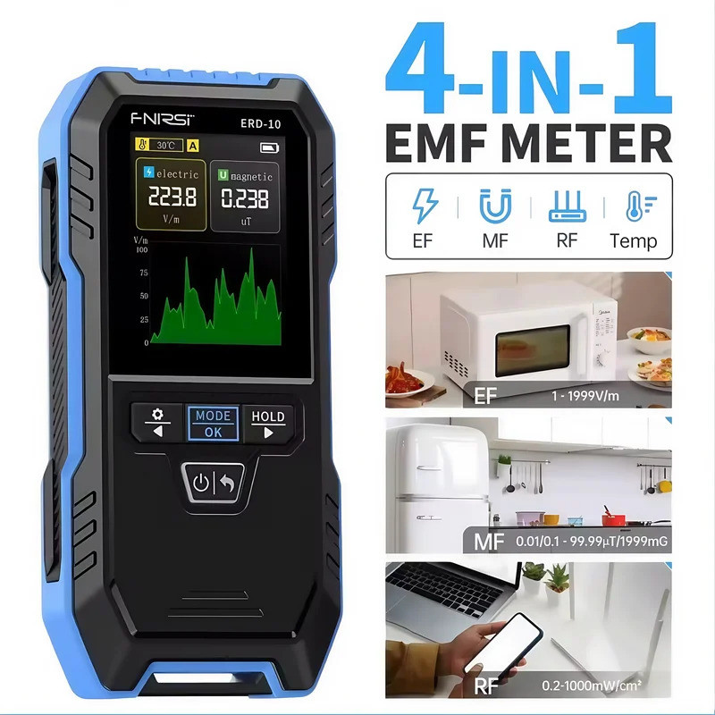 Máy dò bức xạ điện từ 4 trong 1 FNIRSI ERD-10, Sức mạnh trường điện & từ tính, Công suất RF, Màn hìn