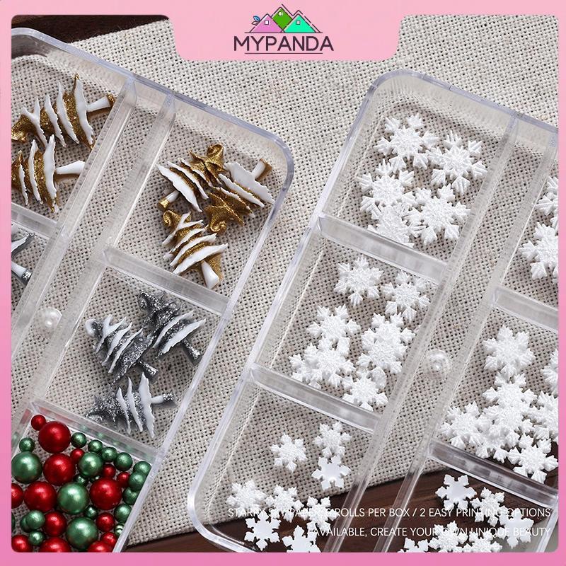 MYPANDA 6 Lưới / hộp Giáng Sinh Hạt Đỏ / Xanh Lá Cây Giáng Sinh Bông Tuyết Móng Tay Kim Cương Giả Kí
