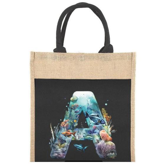 Twilly Jute Bag Shopping Bag Woman's & Man's Large Capacity Shoulder bag Reusable Fish Series Foldab