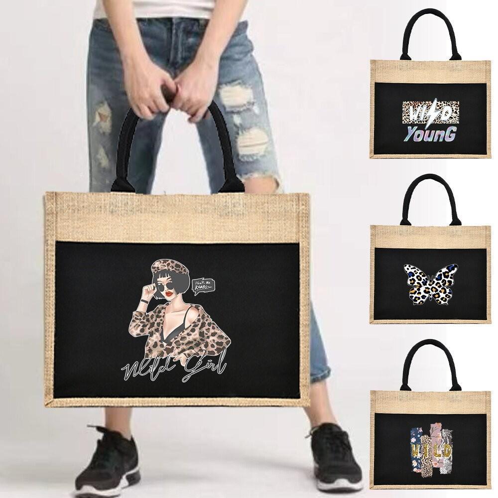 Jute Bag Raw White String Recycle Bag Go Green Shopping Bag Wild Printing Series Woman's & Man's