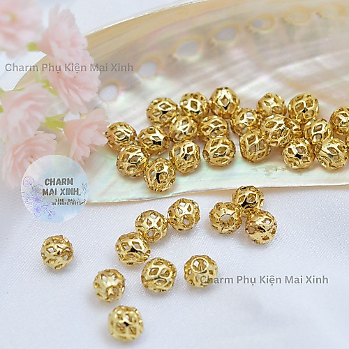 [Sỉ 100 Viên] Bi Lưới Lỗ - Vàng & Bạc - 4 Size - Charm Phụ Kiện Xâu, Phối Vòng, Chuỗi Hạt Gỗ Phong T