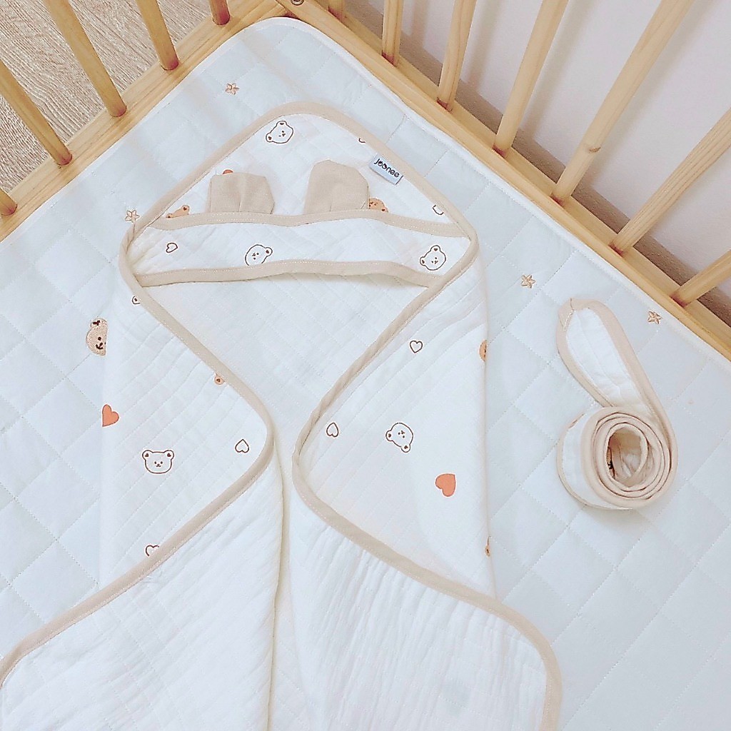 Ủ xô muslin Joonee 3 lớp kèm dây đai cao cấp cho bé sơ sinh - Khăn Choàng Ủ Xô Muslin Joonee CHo Bé