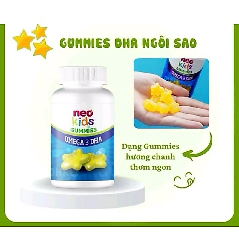 neo kids Gummies Omega 3 DHA cung cấp DHA vi tảo giúp bé thông minh hơn và cung cấp choline cho bé g