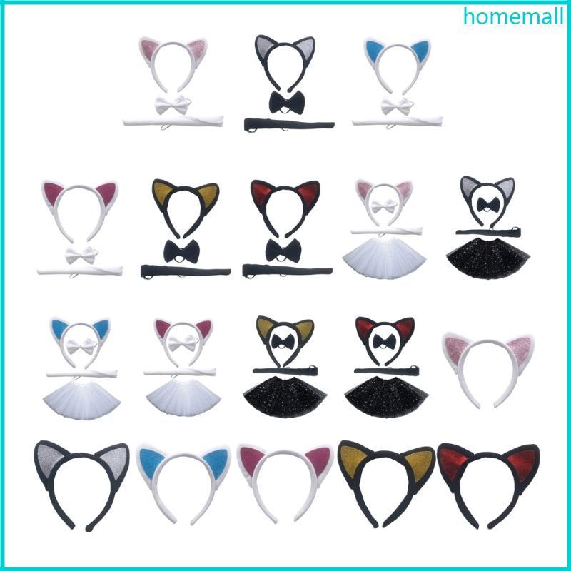 HO Halloween Cat-Custume Set Cosplay Cat-Ears Headband Bowtie Đuôi Tutu Váy