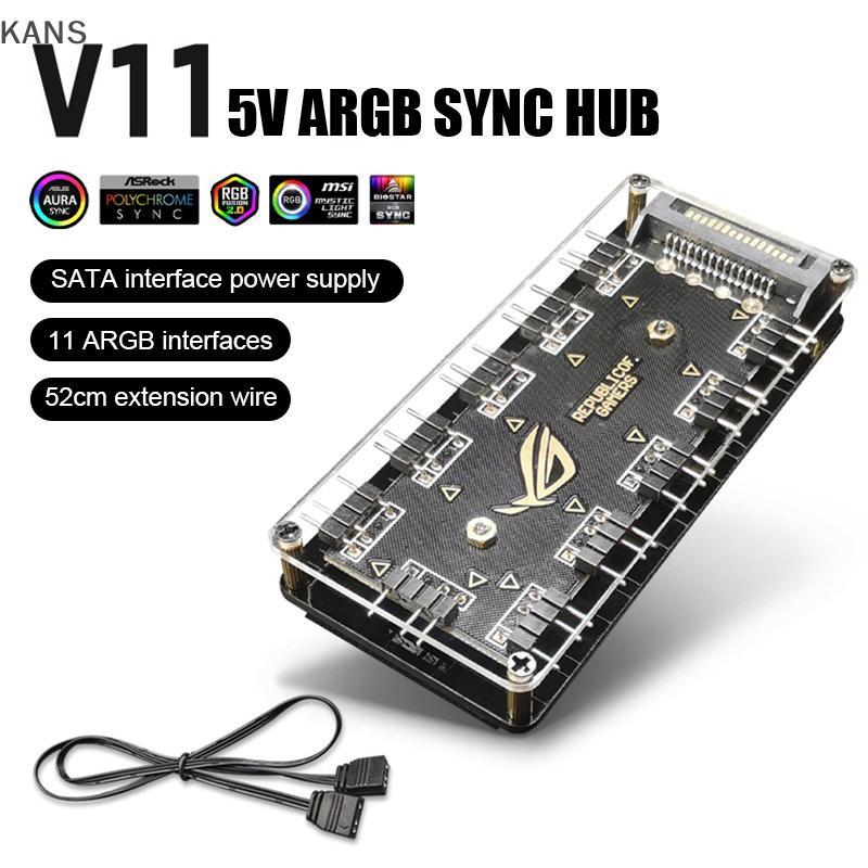 Quạt làm mát PC Kans ARGB HUB 1 đến 11 5V 3Pin LED Strip Light HUB Adapter SATA Power ARGB Fan Split