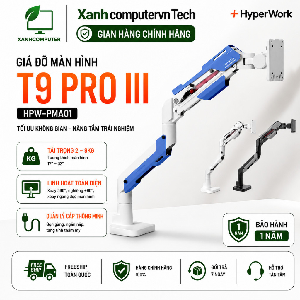 Giá đỡ màn hình HyperWork HyperWork T9 Pro III HPW- PMA01 - Hàng Chính Hãng