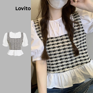 Áo kiểu nữ Lovito jacquard Gingham phong cách thường ngày L114AD317