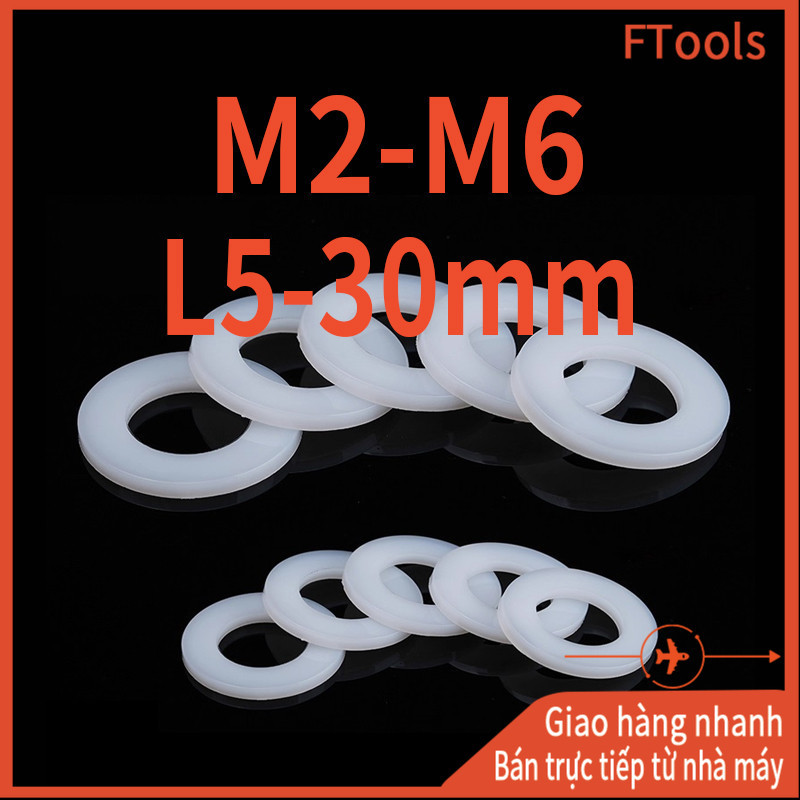 Vòng đệm Long Đền phẳng mềm Nhựa Nylon Trắng Cho Bu Lông M2 M3 M4 M5 M6 D.Kinh ngoài 4-30mm XD-VN