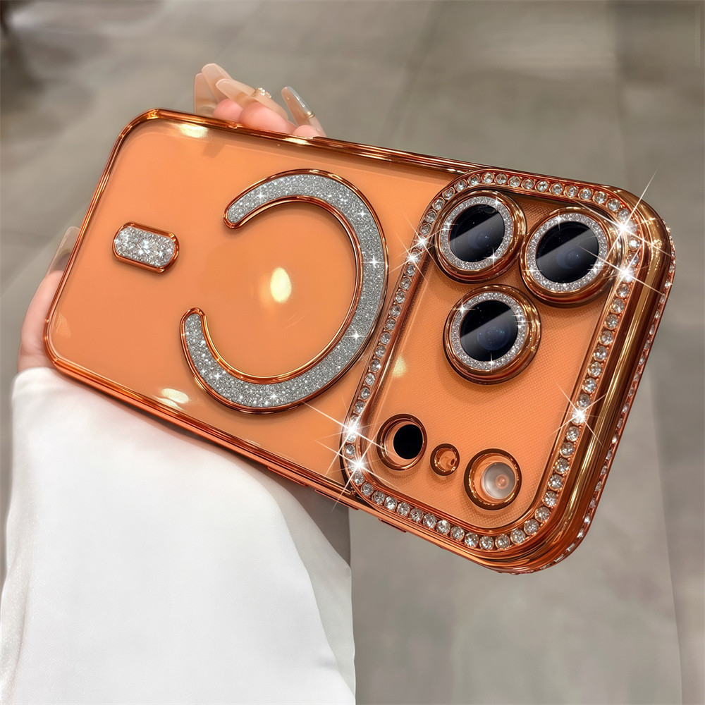 Ốp điện thoại từ tính kim cương Flash cho iPhone 17 Pro Max Air 16 12 13 14 15 Pro Max 15 16 plus Bảo vệ Camera ống kính Vỏ chống sốc Vỏ mềm TPU vỏ bảo vệ điện thoại