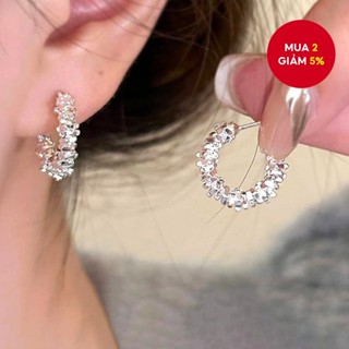 Bộ trang sức nữ tối giản vòng tròn bạc thiết kế thanh lịch - Khuyên tai hợp kim đa năng làm quà tặng.