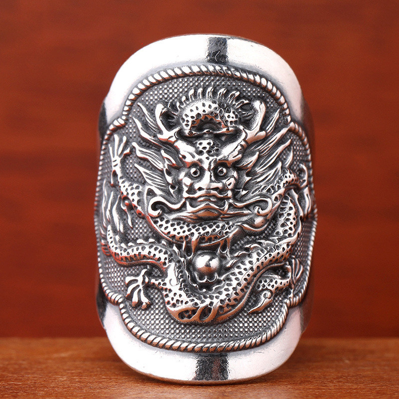 Premium Selection#Zodiac Dragon Sterling Silver Ring S990Pure Silver Wide Band Finger Ring Personali