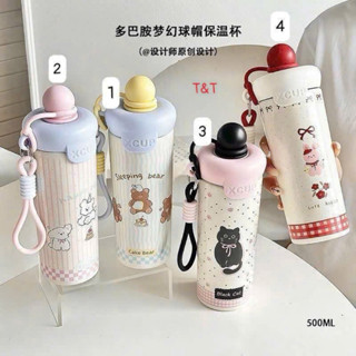 ( Tặng sticker) Bình giữ nhiệt inox 316 dung tích lớn,in hình họa tiết hoạt hình Sinh sắn, đáng yêu